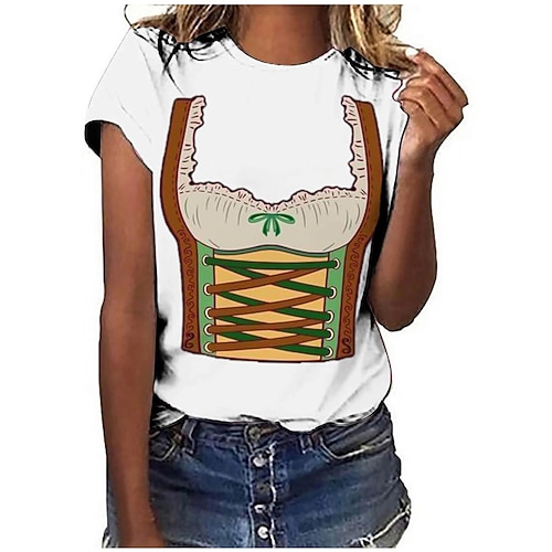 T-Shirt Anime 3D Bayerisch Streetstyle T-Shirt Ärmel Grafik für Damen Erwachsene 3D-Druck für Oktoberfestbier Maskerade Alltagstauglich Image