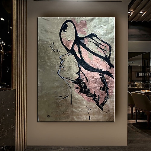 Großes, handgemaltes Schwarz-Gold-Gemälde, Acrylfoliengemälde auf Leinwand, Wandkunst, abstrakte Kunst, abstraktes Gemälde, Goldfirgurengemälde, schwarzes Gemälde, Heimdekoration, fertig zum Aufhängen Image