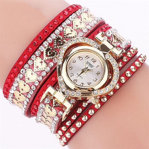 Damen Quarz uhr Armbanduhr Luxus Modisch Strass Digitales Zifferblatt Chronograph Weltzeit Dekoration Echtes Leder Beobachten Image