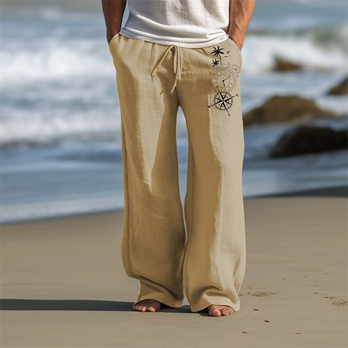 Herren Kokospalme Kompass Freizeithose Hosen Hose Baggy-Hosen Mittlere Taille Vintage Outdoor Streetwear Alltagskleidung Herbst Winter Schwarz Blau Grün Image