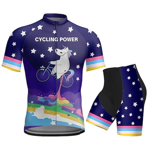 21Grams Herren Radtrikot mit Radhose fahrradbekleidung set Kurzarm MTB Mountain Rennrad Dunkellila Blau Purpur Graphic Tier Regenbogen Fahhrad Feuchtigkeitsabsorbierend Rasche Trocknung Elasthan Image