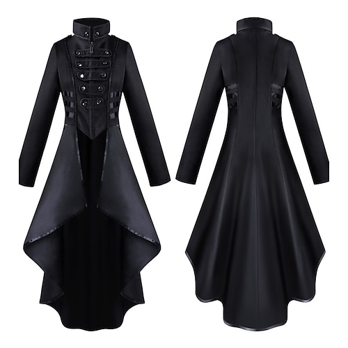 Punk Gothic Mittelalterlich Steampunk Mantel Trenchcoat Oberbekleidung Hexe Pestdoktor Tailliert und ausgestellt Kostüm Damen Steampunk Walpurgisnacht Halloween Karneval Maskerade Party Halloween Image