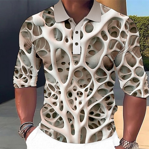 Herren Grafik Poloshirts Golfshirt Langarm Polo-Shirts Hemden mit Kragen Lässig Urlaubskleidung Rave-Kleidung Party-Outfits 3D-Druck Knöpfe Blau-Grün Blau Purpur Image
