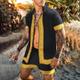 Herren Hawaiihemd Sommerhemd Hemden-Set Aloha-Shirt Blumen Umlegekragen Gold Schwarz Schwarz Gelb Gold 3D-Druck Outdoor Casual Kurzarm 3D-Druck Button-Down Bekleidung Modisch Hawaiianisch