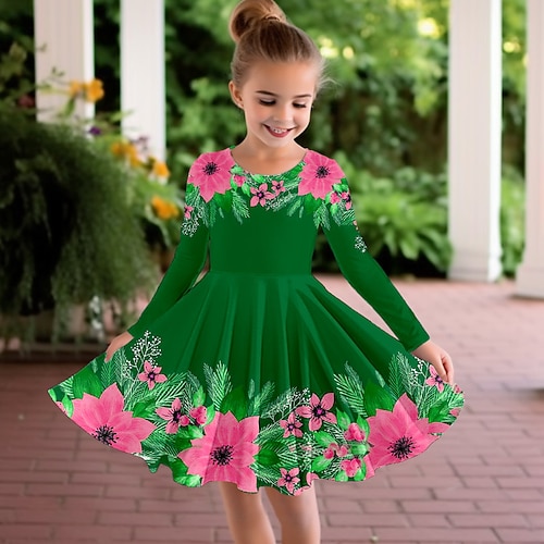 Ostern Mädchen' 3D Blumen Kleid Langarm 3D-Druck Frühling Herbst Urlaub Sport Natur Täglich Kuschelig Brautkleider schlicht Schön kinderkleidung 3-12 Jahre Casual kleid A Linie Kleid Übers Knie Image