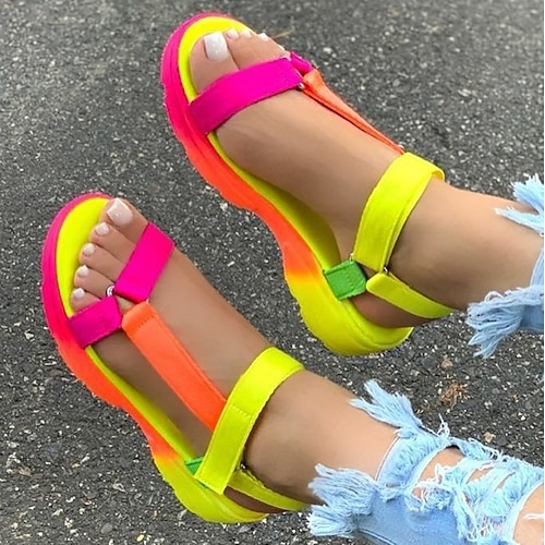Neon-Multicolor-Riemchensandalen für Damen mit gepolsterter Sohle – trendig und bequem für Sommerabenteuer Image