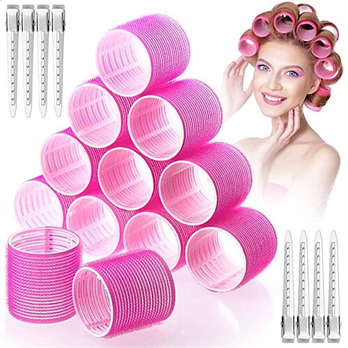 24 Stück Jumbo-Lockenwickler mit Clips, selbsthaftender Lockenwickler für langes, mittleres, kurzes, dickes, dünnes Haar, Pony, Volumen, Frisieren, DIY-Lockenwickler