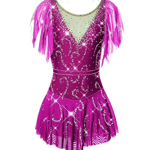 Eiskunstlaufkleid Damen Mädchen Eislaufen Kleider Austattungen Violett Schwarz Weiß Rückenfrei Elasthan Elastisches Garn Hochelastisch Ausbildung Wettbewerb Eiskunstlaufkleidung Handgemacht Einfarbig Image