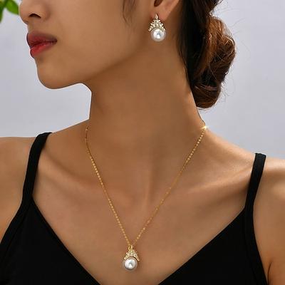 Brautschmuck-Sets 2 Kubikzirkonia Künstliche Perle Zirkonia Ohrringe Halsketten Damen Elegant Koreanisch Süß Prinzessin Schmuck-Set Für Party Partyabend Verlobung Image