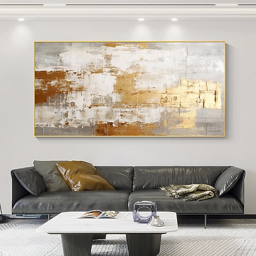 Mintura handgemachte abstrakte goldene Ölgemälde auf Leinwand, Wandkunst, Dekoration, modernes Bild für Heimdekoration, gerolltes, rahmenloses, ungedehntes Gemälde Image