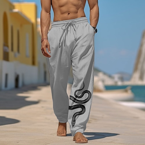 Herren Grafik-Drucke Schlange Hose Hosen Sommerhosen Strandhose Mittlere Taillenlinie Strassenmode Hawaiianisch Designer Casual Täglich Festtage Kordelzug Elastische Taille 3D-Druck Frühling Sommer Image