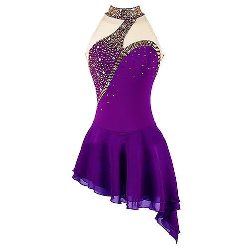 Eiskunstlaufkleid Damen Mädchen Eislaufen Kleider Schwarz Weiß Rosa Rückenfrei Spandex Hochelastisch Ausbildung Wettbewerb Eiskunstlaufkleidung Kristalle Ärmellos Eislaufen Eiskundstlauf Image