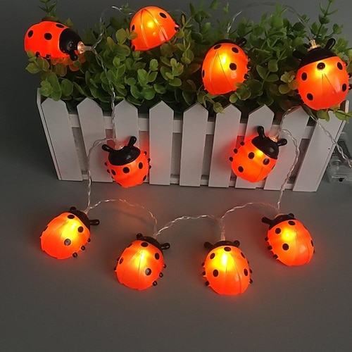 Marienkäfer LED Lichterkette Fairy Light 3M 20LEDs 1.5M 10LEDs Batteriebetrieben Außen Gartenzaun Halloween Girlande Feiertagsdekoration Image