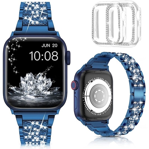 [12Paket] Schmuck Armband Kompatibel mit Apple Watch Armband 38mm 40mm 41mm 42mm 44mm 45mm 49mm mit Fall Bling-Diamant Strass Ersatzarmband für iwatch Series Ultra 8 7 6 5 4 3 2 1 SE Image
