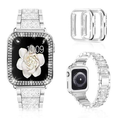 [12Paket] Schmuck Armband Kompatibel mit Apple Watch Armband 38mm 40mm 41mm 42mm 44mm 45mm 49mm mit Fall Bling-Diamant Strass Ersatzarmband für iwatch Series Ultra 8 7 6 5 4 3 2 1 SE Image