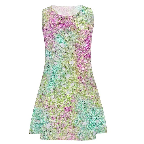 Mädchen' 3D Graphic Kleid Ärmellos 3D-Druck Sommer Frühling Urlaub Täglich Festtage Kuschelig Brautkleider schlicht Süß kinderkleidung 3-10 Jahre Trägerkleid A Linie Kleid Übers Knie Regular Fit Image