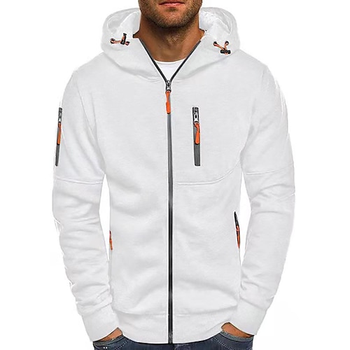 Herren Kapuzensweatshirt Reißverschluss Kapuzensweatshirts Sweatjacke Taktisch Marineblau Weinrot Schwarz Weiß Königsblau Mit Kapuze Farbblock Reißverschluss Cool Winter Bekleidung Kapuzenpullover Image