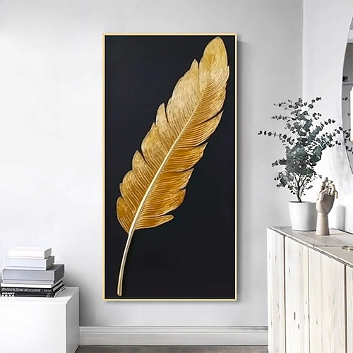 Abstrakte Goldfolie Feder Leinwand handgemaltes Ölgemälde moderne Heimdekoration nordisches Wohnzimmer Schlafzimmer Dekoration Bilder Wanddekoration ohne Rahmen Image