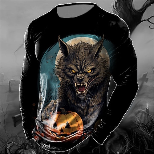 Herren Tier Wolf T-Shirt Langarm T-Shirt 3D Druck Rundhals T-Shirt Vintage Fashion Designer Outdoor Alltag Gelb Rot Blau Frühling Herbst Bekleidung Bekleidung S M L XL 2XL 3XL 4XL Image