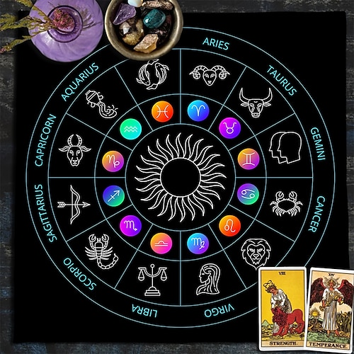 Tarot-Tischdecke für Spiele, Altardecke, Hexerei-Astrologie-Dekor, Orakelkarten-Unterlage, Tarot-Matte, Hexer-Dekor, Partygeschenke, Party-Geschenk-Dekor, Partyzubehör, magische Kunst, Wahrsagerei Image