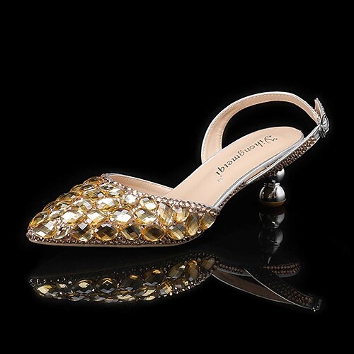 Elegante, rosafarbene Slingback-Pumps mit Strasssteinen, spitzer Zehenpartie und niedrigem Absatz – perfekt für Hochzeiten, Brautjungfern und festliche Anlässe. Image