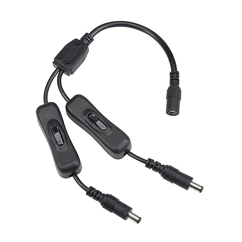 ZDM zu 2 Ports DC 12V Inline-Wippe Ein / Aus-Schalter mit 5,5 x 2,1 mm DC-Buchse Stecker / Buchse Stromkabel für LED-Streifenlicht-CCTV-Kamera Image