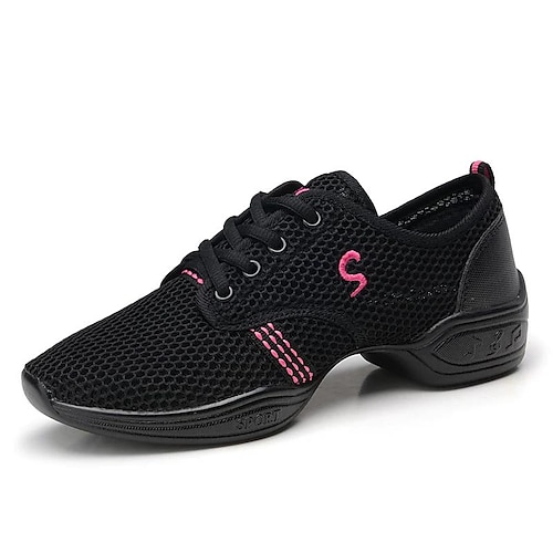 Leichte Damen-Tanz-Sneakers mit Schnürung aus Mesh – atmungsaktive schwarze Sportschuhe für Jazz-, Zumba- und Fitness-Workouts Image