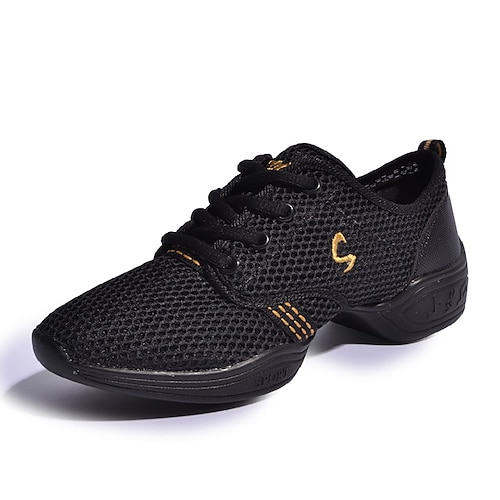Leichte Damen-Tanz-Sneakers mit Schnürung aus Mesh – atmungsaktive schwarze Sportschuhe für Jazz-, Zumba- und Fitness-Workouts Image