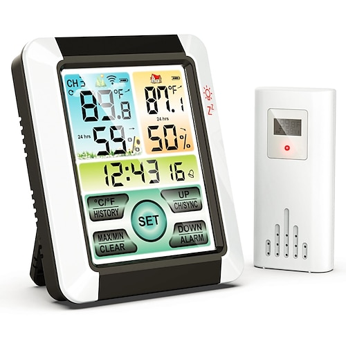 Innen- und Außenthermometer, kabelloses digitales Hygrometer, Thermostattemperatur Feuchtigkeitsmonitor mit Touchscreen-LCD-Hintergrundbeleuchtung Image