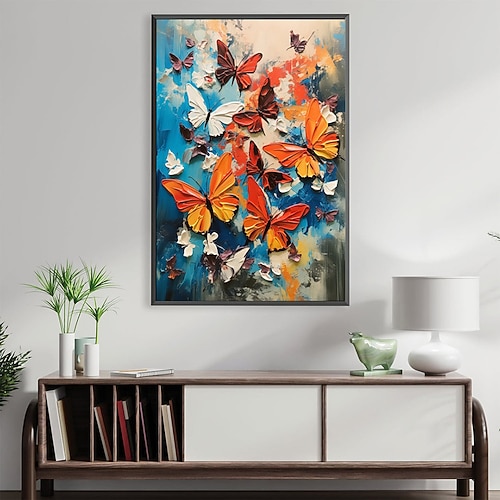 handgemaltes Textur-Schmetterlings-Ölgemälde auf Leinwand, abstraktes Tier-Naturgemälde, großes buntes Messer-Tiergemälde, Wandkunst, modernes Gemälde, Wandgemälde für Wohnzimmer-Wanddekoration Image