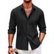 Herren Hemd leinenhemd Hemd aus Baumwollleinen Guayabera Hemd Lässiges Hemd Sommerhemd Schwarz Weiß Marineblau Langarm Glatt Kargen Frühling Sommer Casual Täglich Bekleidung