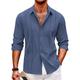 Herren Hemd leinenhemd Hemd aus Baumwollleinen Guayabera Hemd Lässiges Hemd Sommerhemd Schwarz Weiß Marineblau Langarm Glatt Kargen Frühling Sommer Casual Täglich Bekleidung