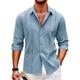 Herren Hemd leinenhemd Hemd aus Baumwollleinen Guayabera Hemd Lässiges Hemd Sommerhemd Schwarz Weiß Marineblau Langarm Glatt Kargen Frühling Sommer Casual Täglich Bekleidung