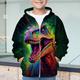 Jungen 3D-Dinosaurier-Kapuzenpullover-Mantel, Oberbekleidung, langärmelig, 3D-Druck, Herbst-Winter-Mode, Streetwear, cooles Polyester, Kinder 3–12 Jahre, draußen, lässig, täglich, normale Passform