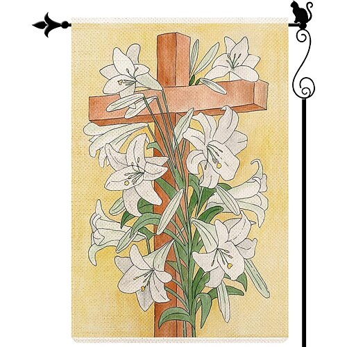 Jesus Gartenfahne 12x18 Zoll Außen Dekorationen Er ist auferstanden Willkommen Garten Terrasse Fahne Blumen Gartenfahne Doppelseitige Feiertags Außenfahnen 1 Stück