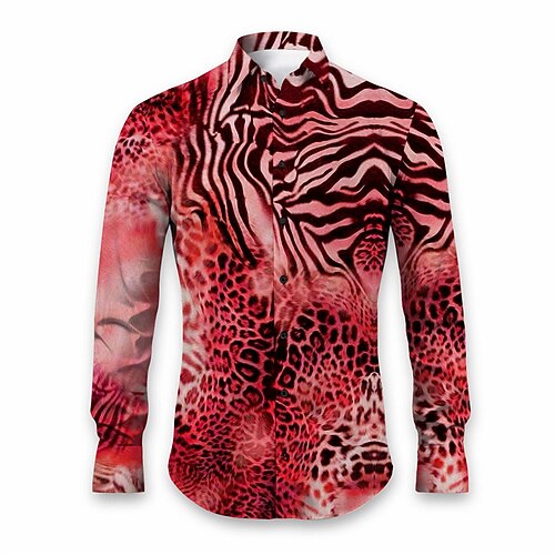 Herren Leopard Tierpelz Muster Hemd Knopfhemd Langarm Abstrakt Freizeitskleidung Ausgehen Herbst Winter Umlegekragen Bedruckt Button-Down Gelb Rosa Rote Blau Purpur Image