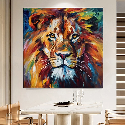 Abstraktes Löwen-Leinwandgemälde, handgefertigte Kunst, kräftiges, farbenfrohes Meisterwerk, auffälliges, lebendiges Ölgemälde, Wandgemälde, Design, königlicher König, afrikanische Tierwelt, Gemälde, Image