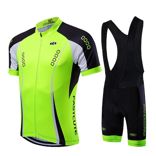 Fastcute Herren Unisex Radtrikot mit Radhose kurz Trägern fahrradbekleidung set Kurzarm MTB Mountain Rennrad Grün Gelb Leicht Grün Modisch Fahhrad Trikot Trägerhose / Lange Radhose Mit Trägern / Image