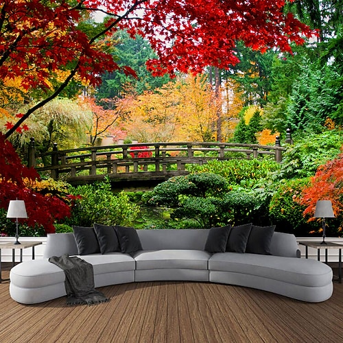 Chinesischer Garten hängender Wandteppich, Wandkunst, großer Wandteppich, Wanddekoration, Fotografie, Hintergrund, Decke, Vorhang, Zuhause, Schlafzimmer, Wohnzimmer, Dekoration Wandtuch XXL Natur Image