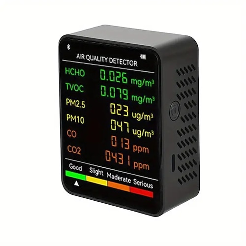 6-in-1-Luftqualitätsmonitor CO2 Multifunktionaler Kohlendioxid-Pegelregler CO2-Alarmmessgerät für den Innenbereich für das Home-Office-Auto-Fitnessstudio Weiß Image