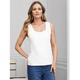 Damen Tank Top Weste 100% Baumwolle Glatt Casual Weiß Ärmellos Basic Klassisch Quadratischer Ausschnitt Sommer