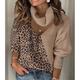 Damen Pullover Rollkragen V Ausschnitt Gerippt Stricken Drop-Schulter Taste Dünn Loch Herbst Winter Täglich Ausgehen Stilvoll Brautkleider schlicht Langarm Leopard Farbblock Maillard Schwarz Weiß Wein