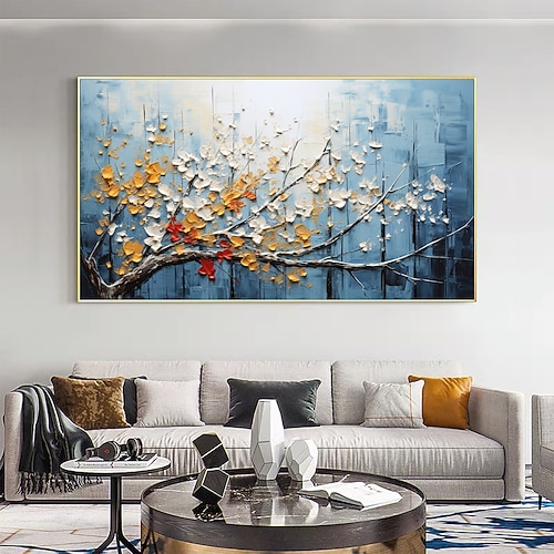Handgemachte Ölgemälde-Leinwand-Wandkunst-Dekoration, originelle Heimdekoration mit blühendem Baum, mit gespanntem Rahmen, ohne Innenrahmen-Gemälde Image