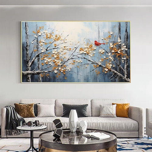 Handgemachte Ölgemälde-Leinwand-Wandkunst-Dekoration, originelle Heimdekoration mit blühendem Baum, mit gespanntem Rahmen, ohne Innenrahmen-Gemälde Image