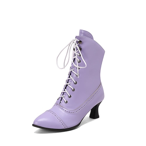 Damenstiefeletten im viktorianischen Stil zum Schnüren – Stiefeletten mit Absatz aus Retro-Kunstleder für Cosplay, Partys und den Alltag Image