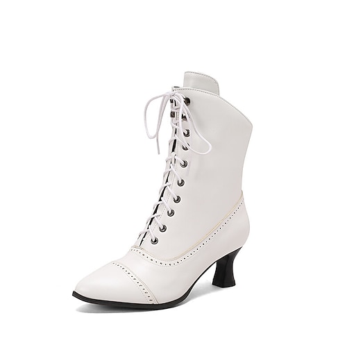 Damenstiefeletten im viktorianischen Stil zum Schnüren – Stiefeletten mit Absatz aus Retro-Kunstleder für Cosplay, Partys und den Alltag Image
