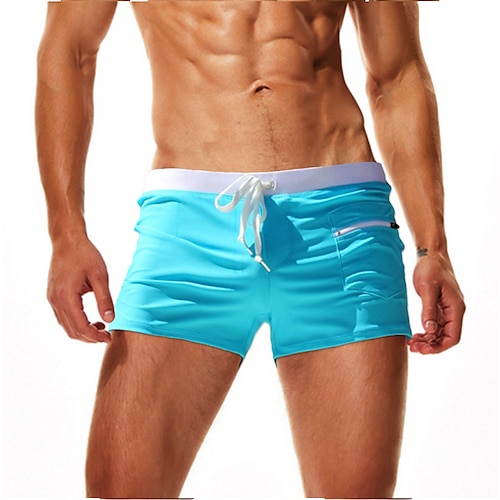 Herren Badehosen Bademode Boxer-Badeshorts Schnürung mit Mesh-Futter Einfarbig Tropisch Schnelltrocknend Ferien Schwimmbad Sportlich Basic Schlank Hellblau Schwarz