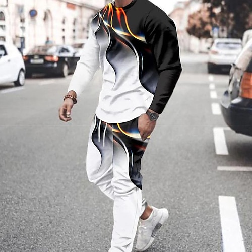 Herren Grafik Wissenschaft und Technik 2St 3D Sweatshirt-Sets Trainingsanzug Langarm Lange Hosen Rundhalsausschnitt Streetwear Sportbekleidung Basic Sport Outdoor Lässig Sport Druck Frühling Herbst Image