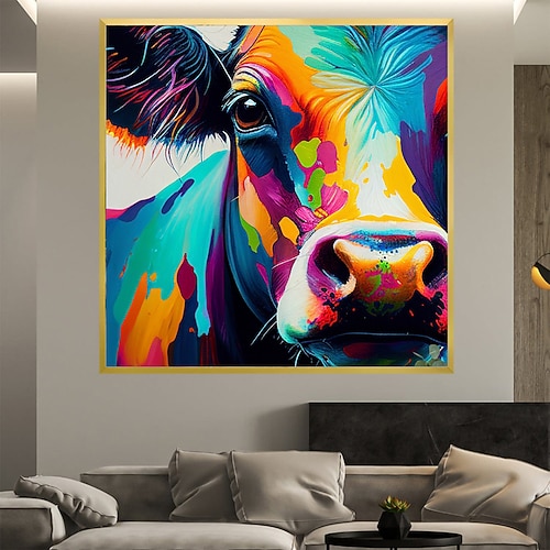 Abstraktes Kuh-Ölgemälde, handgemalt, farbenfrohes Tier-Texturgemälde, einzigartiges Kunstwerk, lebendiges Tier-Leinwandgemälde für Wandkunst, Bauernhaus-Dekor, Wohnzimmer, Wohnzimmer, Heimdekoration Image