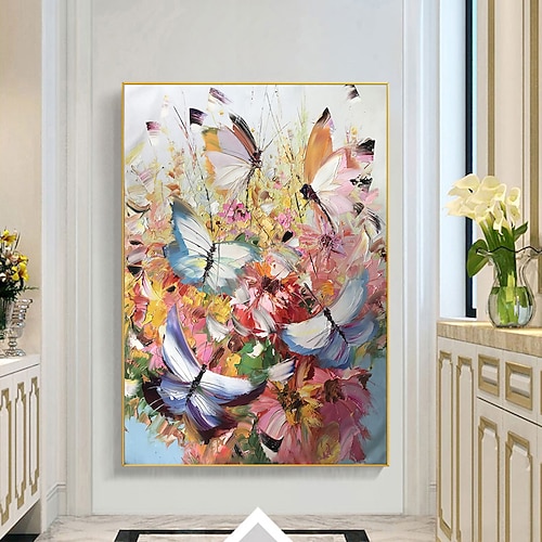 Handgefertigtes Ölgemälde auf Leinwand, Wandkunst, Dekoration, modernes Tier, abstrakter Schmetterling für Heimdekoration, gerolltes, rahmenloses, ungedehntes Gemälde Image